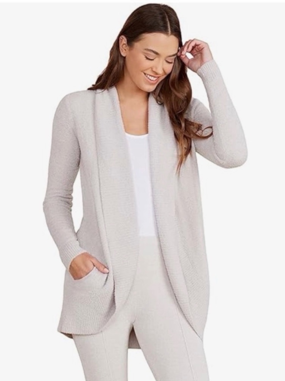 Barefoot Dreams CozyChic Lite Soft Circle Cardigan Women's L/XL Pockets Cream